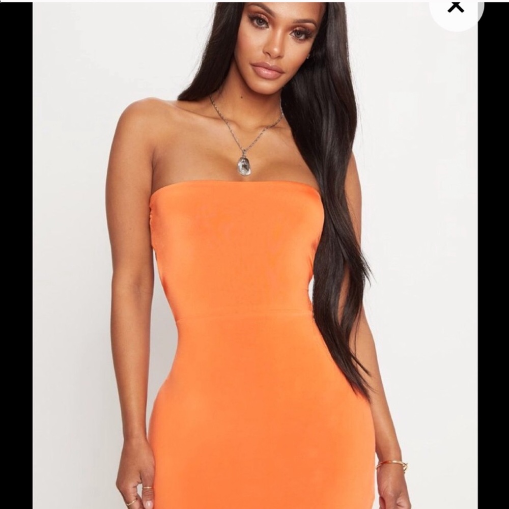 Orange body con strapless dress - PLT